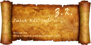 Zwick Kálmán névjegykártya